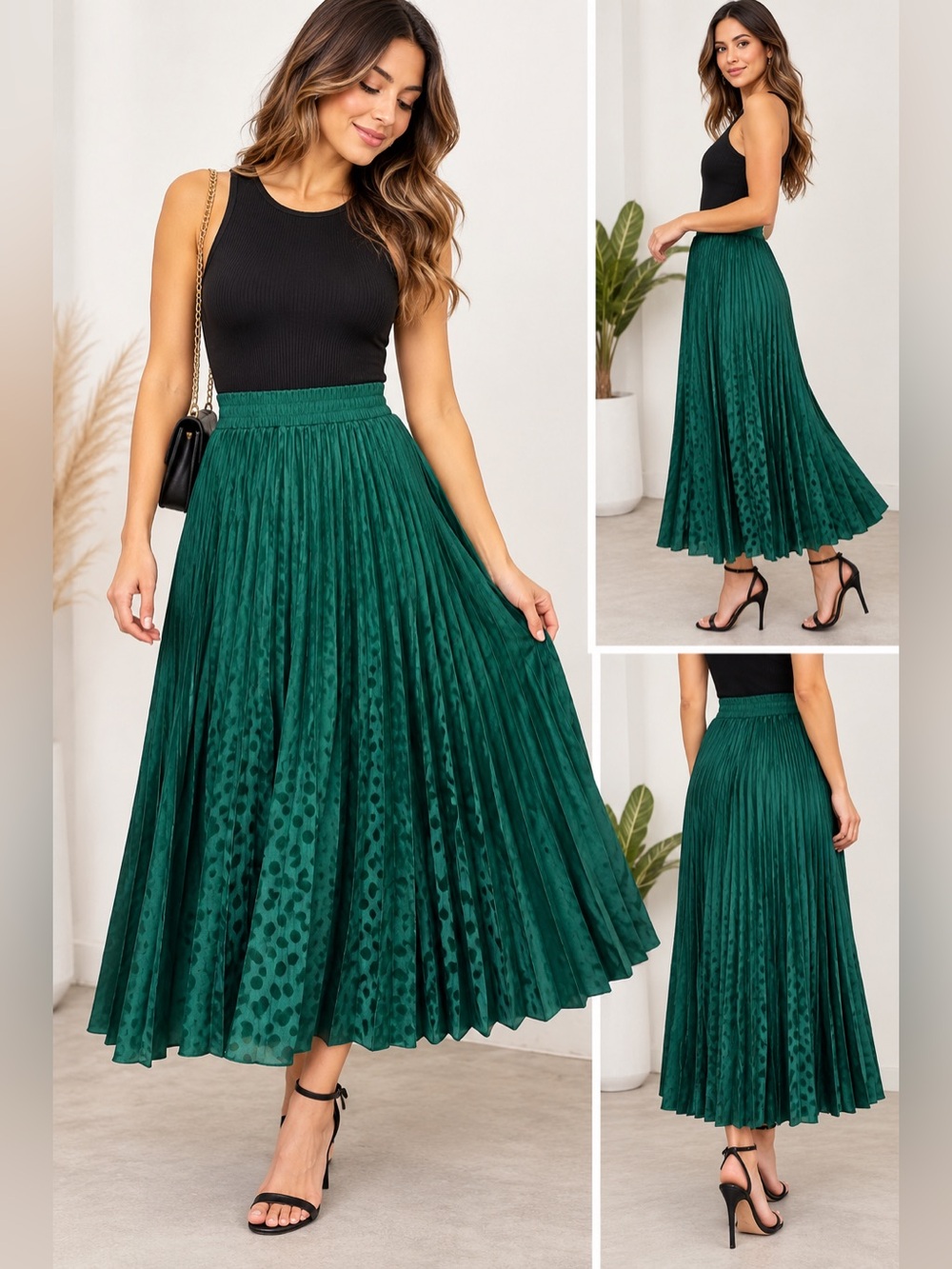 Max Studio Emerald Green Pleated Midi Skirt